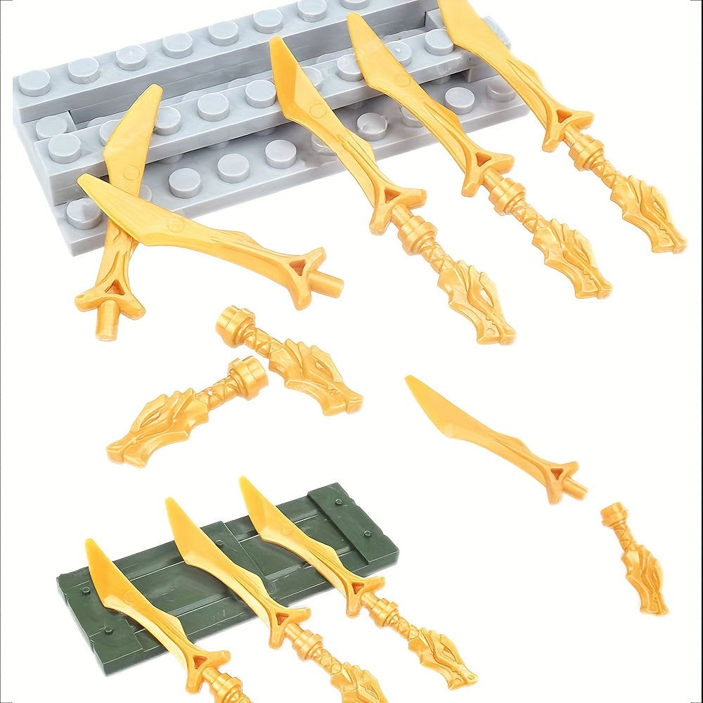 9pcs Golden Dragon Pattern Block Samurai Master Weapon Model