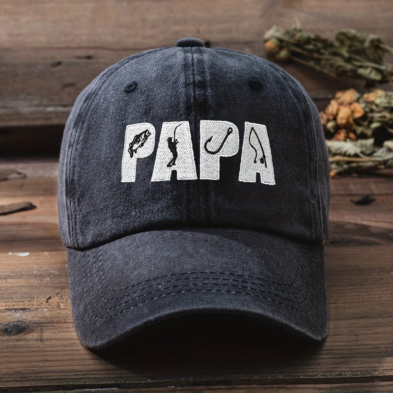 Fishing PAPA Embroidery Baseball Cap Hip Hop Unisex Washed Distressed Dad Hat