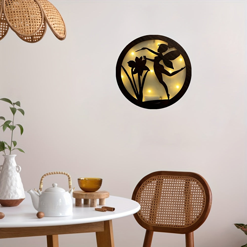Kids Room Wall Clock LED Light Retro Wooden Sign Hanging Decoration