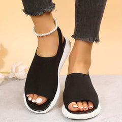 Women's Knit Flat Sandals Comfort Peep Toe Slip On Slingback Shoes