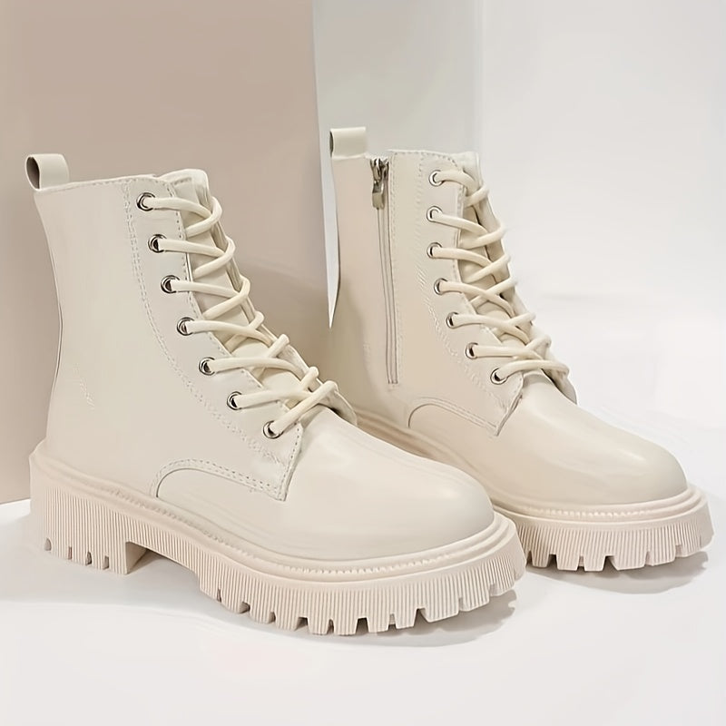 Women's Platform Combat Boots Lace Up & Side Zipper Ankle Boots