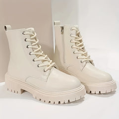 Women's Platform Combat Boots Lace Up & Side Zipper Ankle Boots