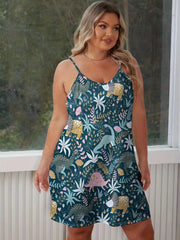 Women's Plus Dinosaur & Floral Print Sleeveless Nightdress