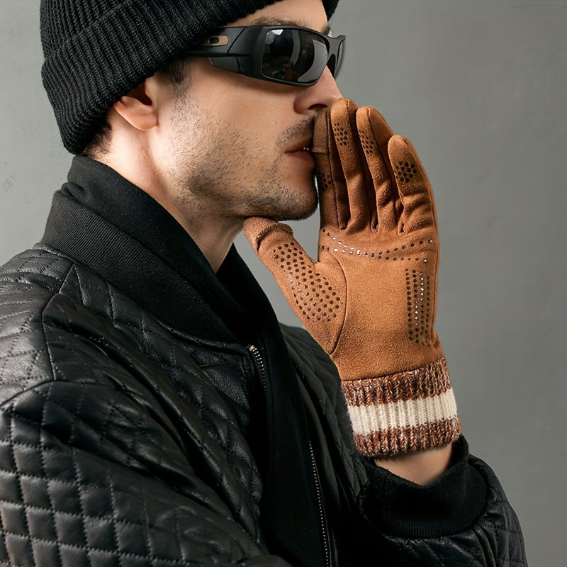 Winter Fleece Non-slip Gloves Men's Outdoor Plus Velvet Wear-resistant