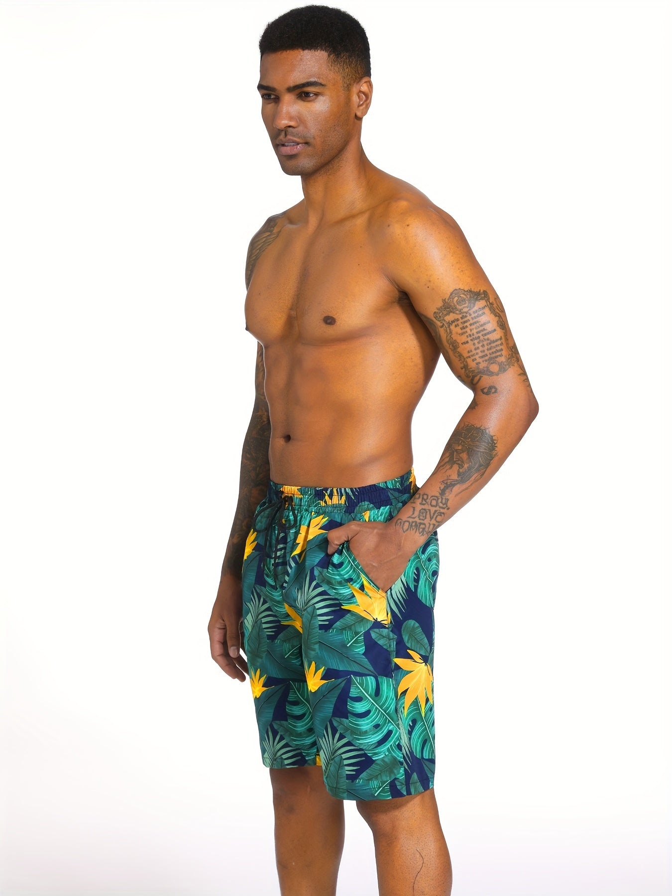 Leaf Pattern Print Men s Swim Trunks Quick Dry Beach Shorts Swimwear