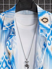 Boho Print Men's Casual Short Sleeve Shirt for Summer Vacation