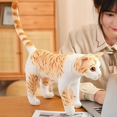 Yellow Striped Cartoon Cat Plush Toy with Green Eyes