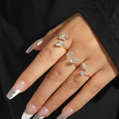 Zircon Butterfly Ring Set Silver Plated Moon Lightning Women's Ring