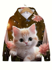 3D Kitty Flower Garden Hooded Sweatshirt For Girls