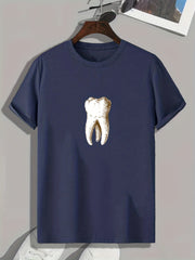 Tooth Print Men's Comfy T-shirt Active Stretch Tee For Summer