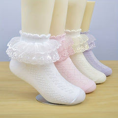 Girls Kids Lace Ruffle Cotton Princess Socks Ankle Socks