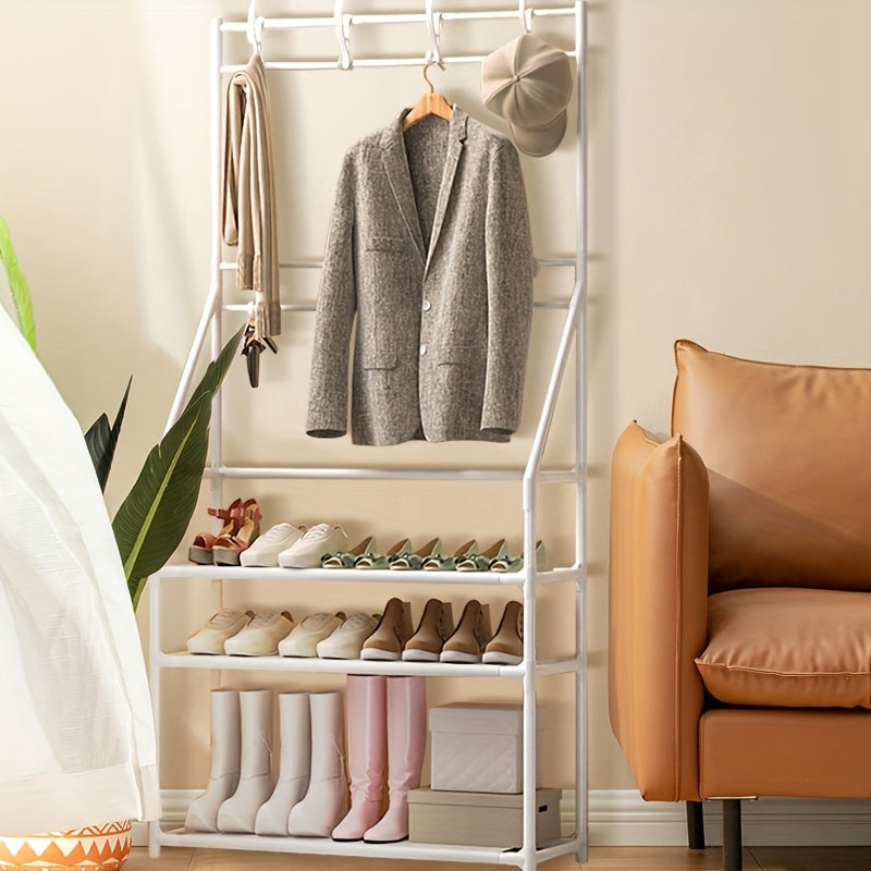 Entryway Coat Rack Shoe Storage Shelves 8 Hooks Living Room