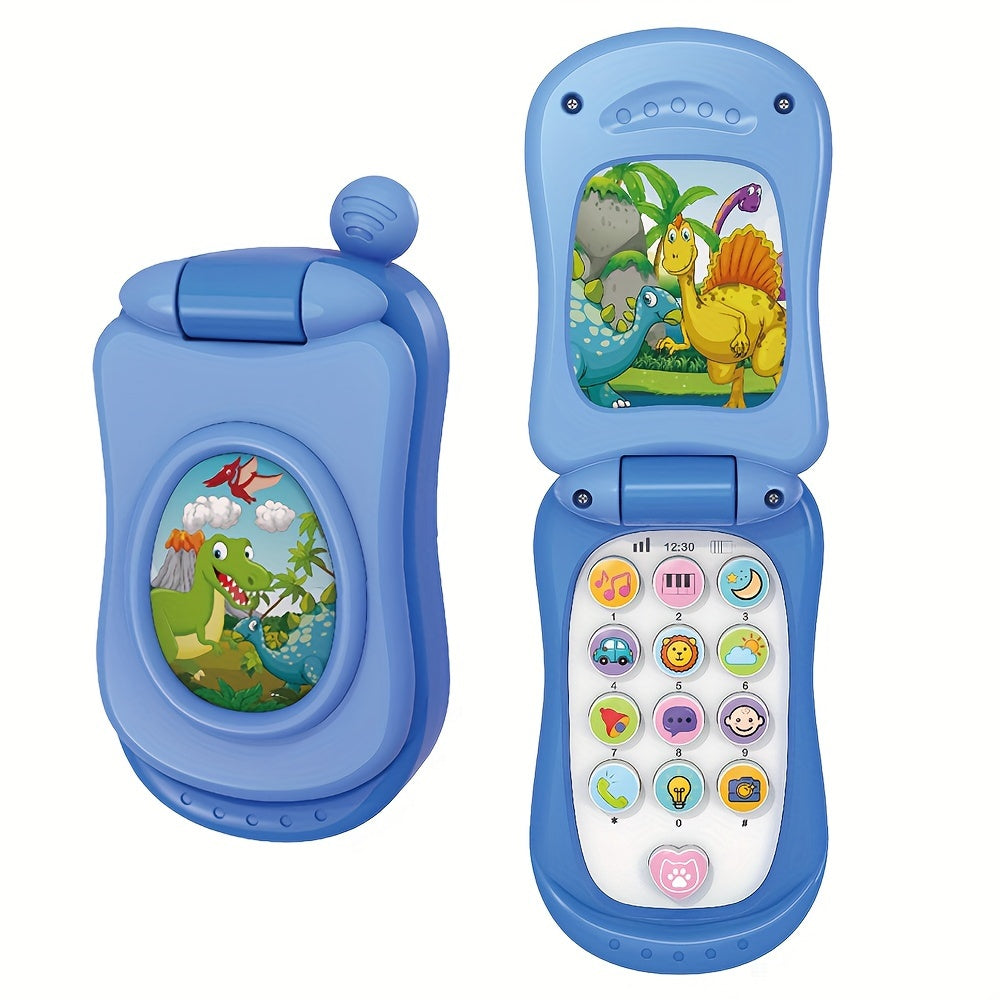 Interactive Cartoon Music Flip Phone Toy for Ages 3 in Purple Pink