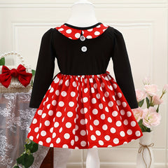 Baby Girls Polka Dot Big Bow Back Long Sleeve Dress