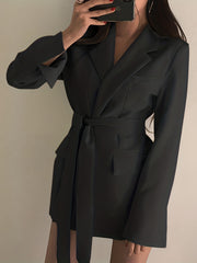 Solid Lapel Blazer Long Sleeve Work Office Outerwear Women's Clothing