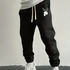 Rabbit Skull Print Drawstring Sweatpants Loose Fit Casual Joggers