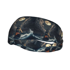 Unisex Nautical Sports Headband Boat & Ocean Waves Yoga Gym Running Outdoor