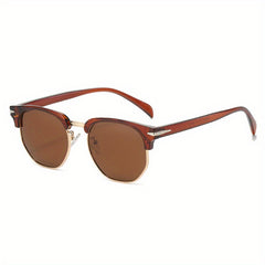 Men's Vintage Round Polarized Sunglasses Half Frame UV400 Protection