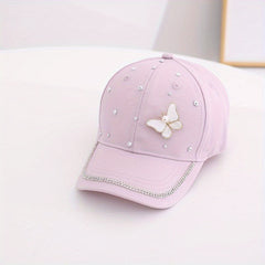 Kids Sunshade Baseball Cap with Rhinestone Butterfly
