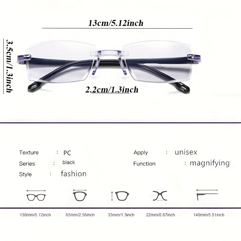 1pc Men's Multifocal Glasses Unisex High Auto Adjusting Rimless Glasses