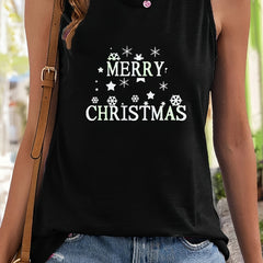 Christmas Print Tank Top Sleeveless Loose Casual Sports Top