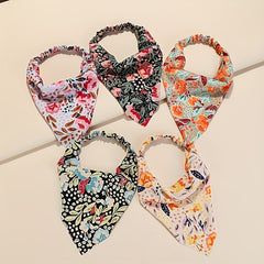 Vintage Flower Print Head Scarf Triangle Bandanas Hairband Headband