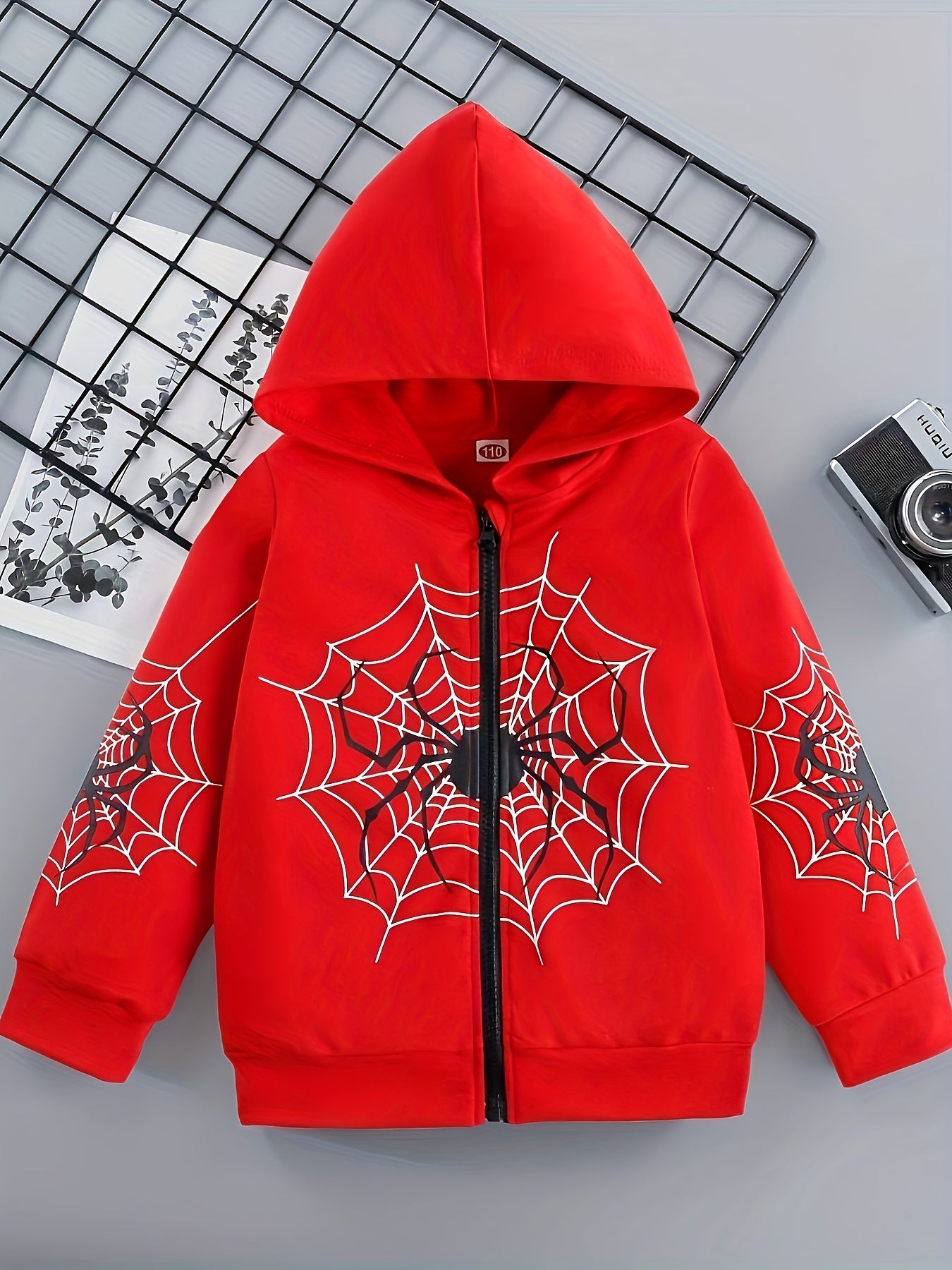 Spider Graphic Print Boys Zip Up Hooded Sweatshirt Casual Long Sleeve