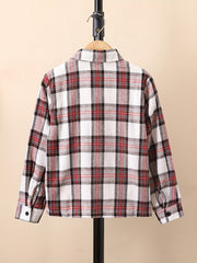 Boys Plaid Long Sleeve Shirt Spring Autumn Casual Lapel Top