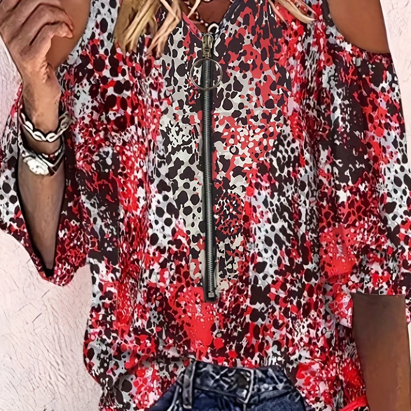 Leopard Print Cold Sleeve Short Sleeve Blouse