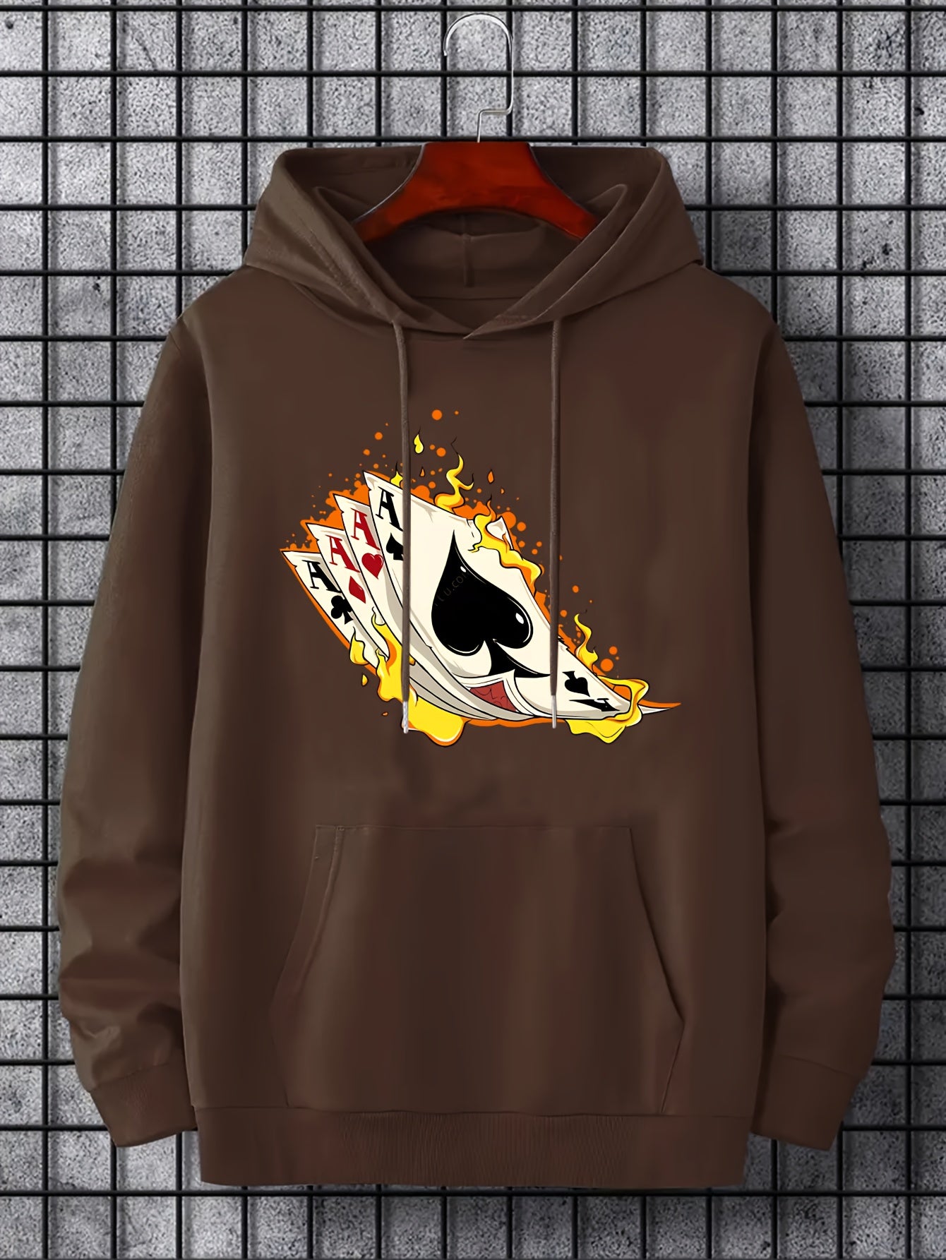 Poker On Fire Print Hoodie Men's Graphic Pullover Hooded Sweatshirt