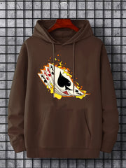 Poker On Fire Print Hoodie Men's Graphic Pullover Hooded Sweatshirt