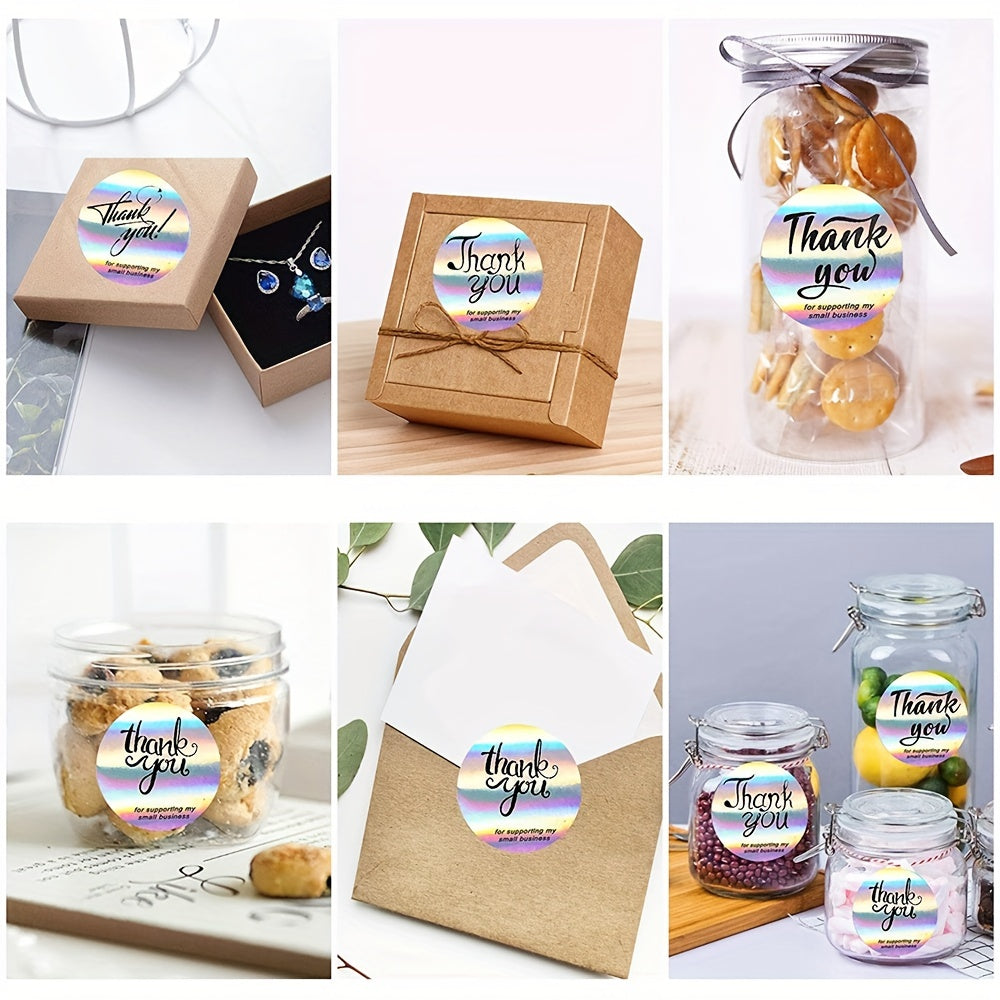 500 Pcs Rainbow Laser Thank You Stickers 2.54 cm Seal Label Packaging Supplies