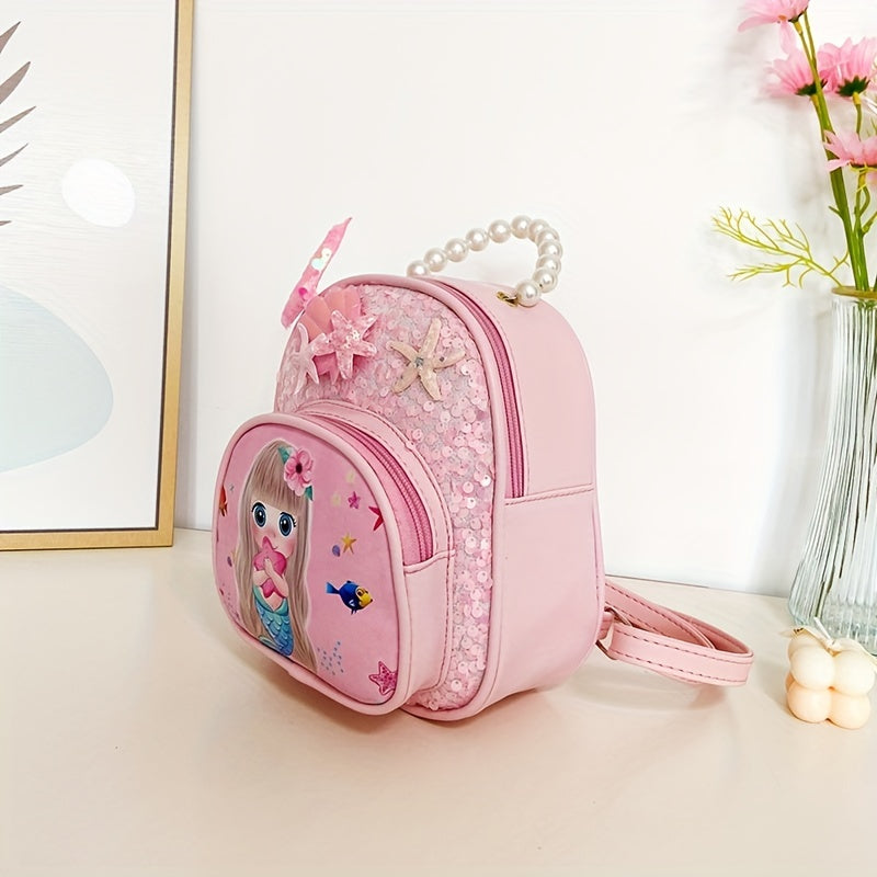 Casual Sequin Backpack Faux Pearl Beaded Starfish Decor