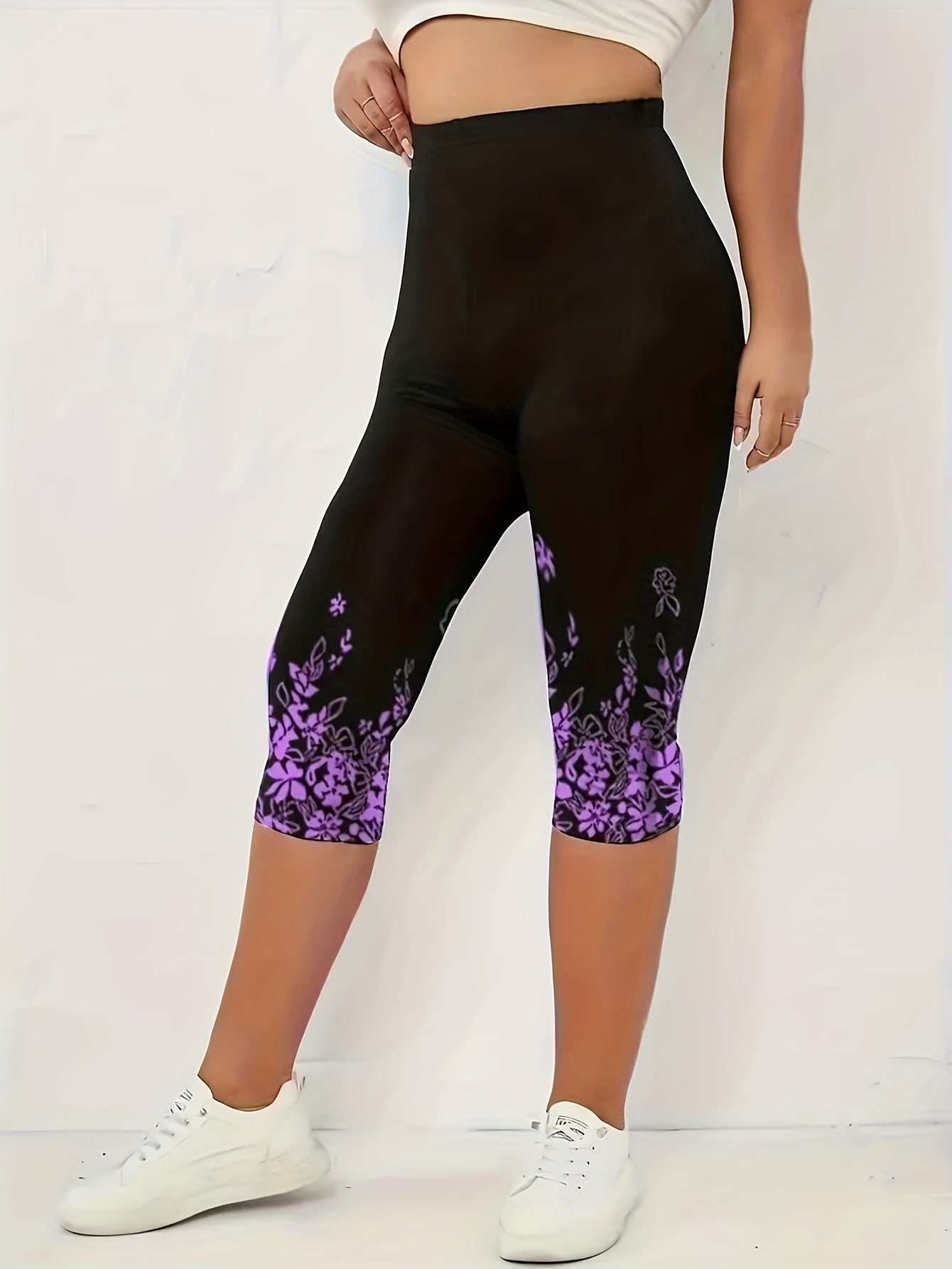 Floral Print Skinny Capris Leggings for Women