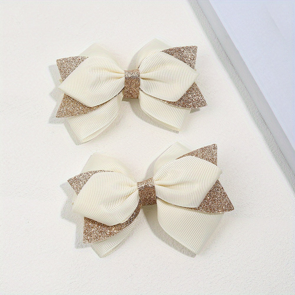 Glitter Ribbon Hair Bows Set - Princess Hair Accessories for Girls' Parties
