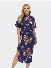 Women's Plus Floral Print Cut Out Crop Top & Bodycon Skirt Set