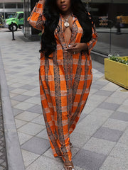 Grid Print Polo Neck Baggy Romper