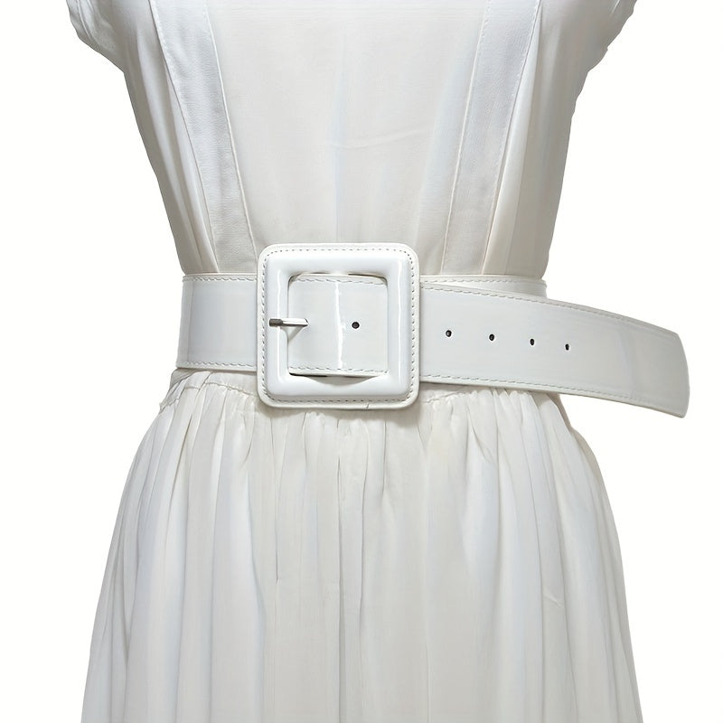 Bright PU Wide Belt Square Buckle Waistband Women