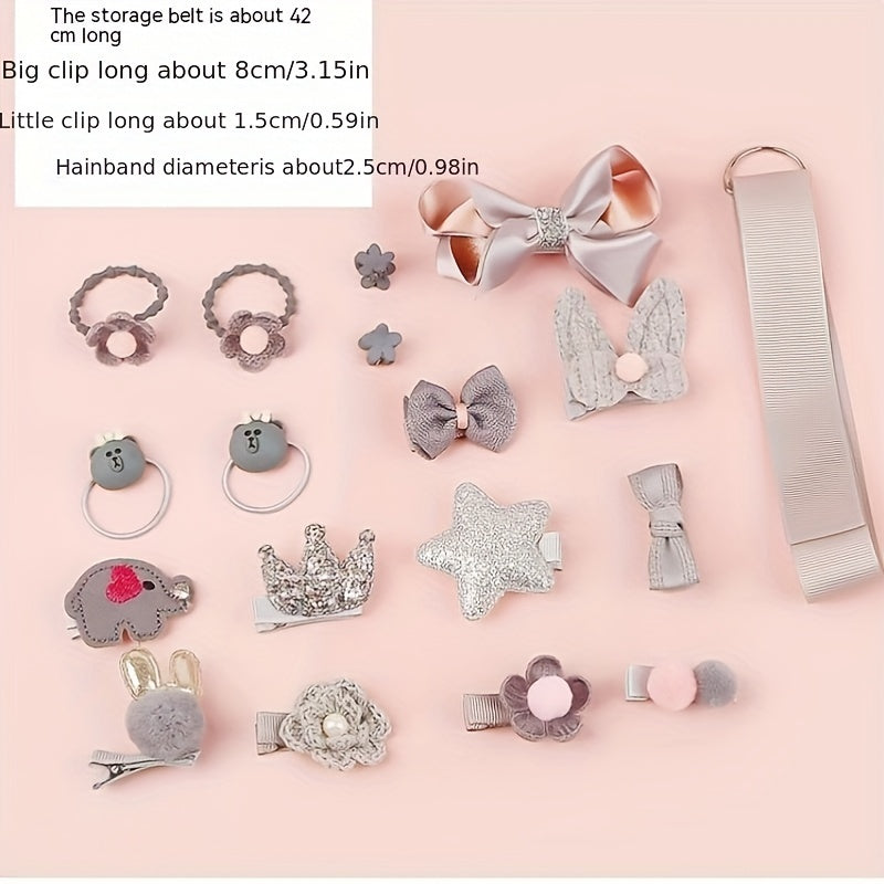 Girls Princess Hair Accessories Set - 18pcs Barettes & Hair Ties Gift