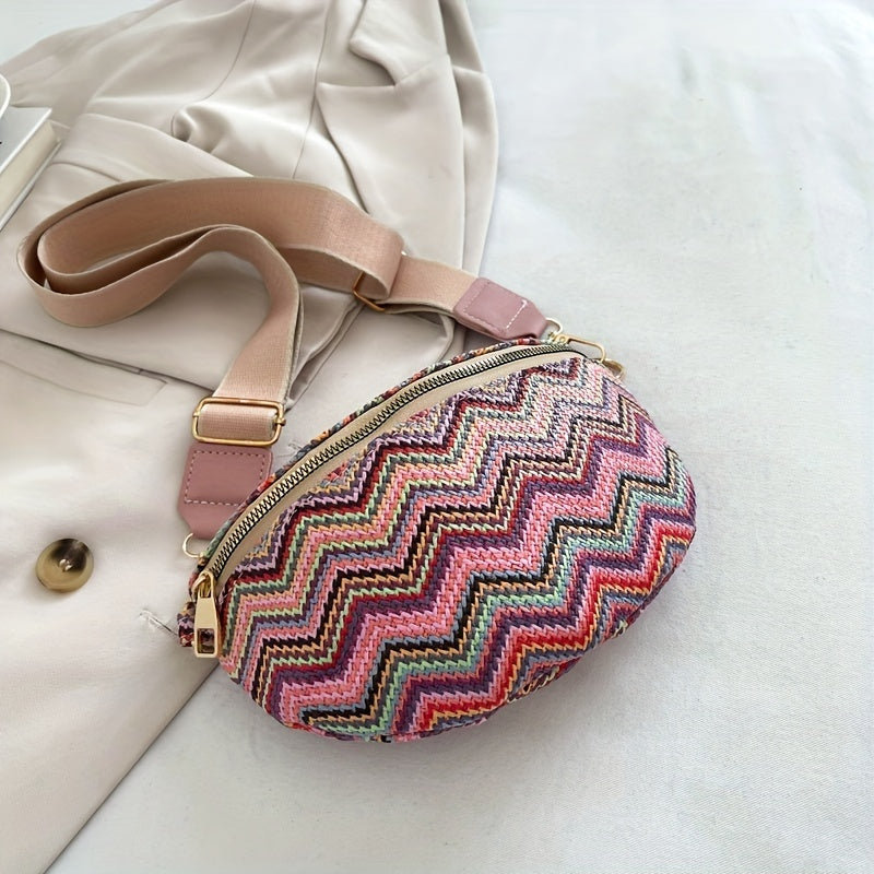 Rainbow Woven Straw Waist Bag Colorful Crossbody Bag
