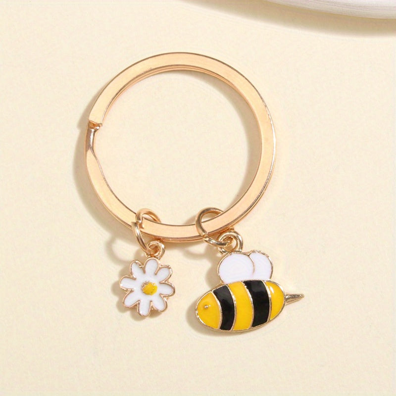 Cartoon Bee & Daisy Keychain Animal Key Ring Purse Bag Charm