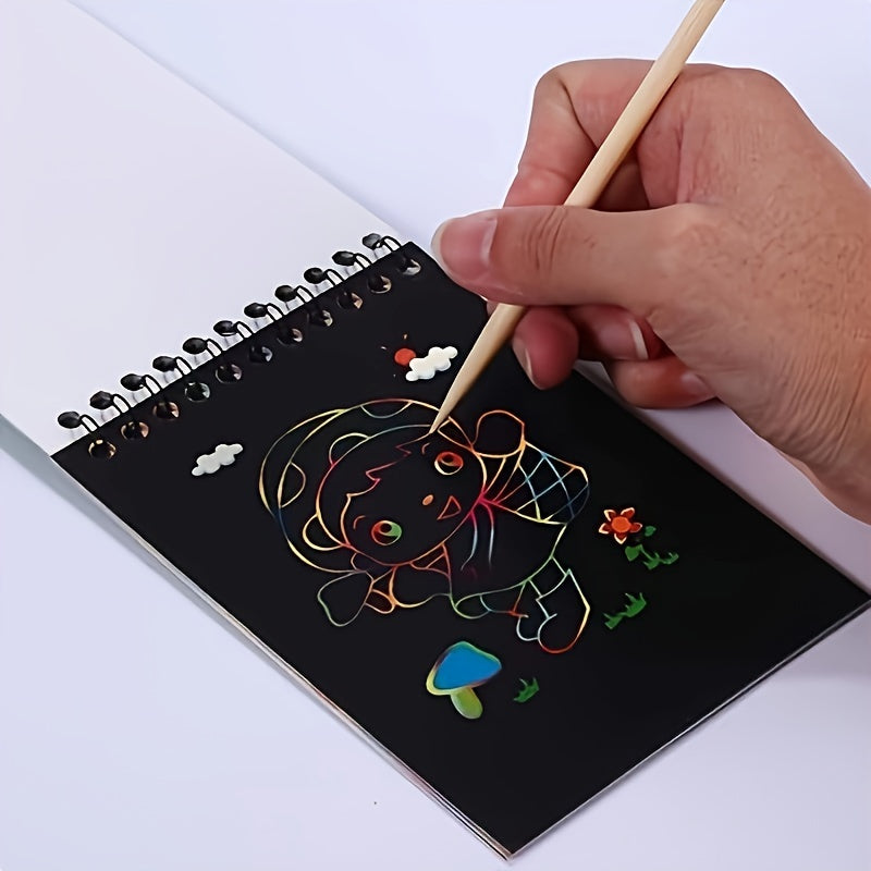 Rainbow Scratch Notebooks With Wood Stick Scratch Off Art Paper Set