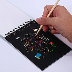 Rainbow Scratch Notebooks With Wood Stick Scratch Off Art Paper Set