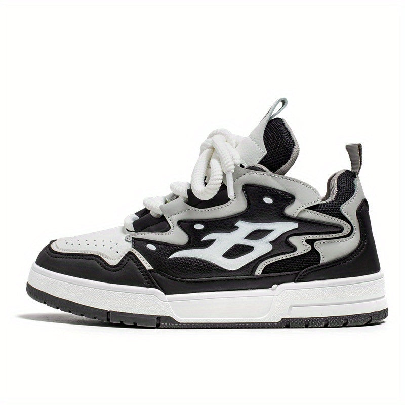 Men's B Letter Chunky Sneakers Lace Up Skate Shoes