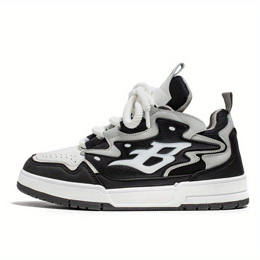 Men's B Letter Chunky Sneakers Lace Up Skate Shoes