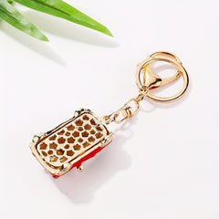 Striped Mini Car Keychain with Diamond Decoration Pendant
