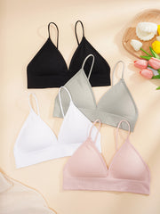 4pcs Solid Wireless Bras Women's Lingerie