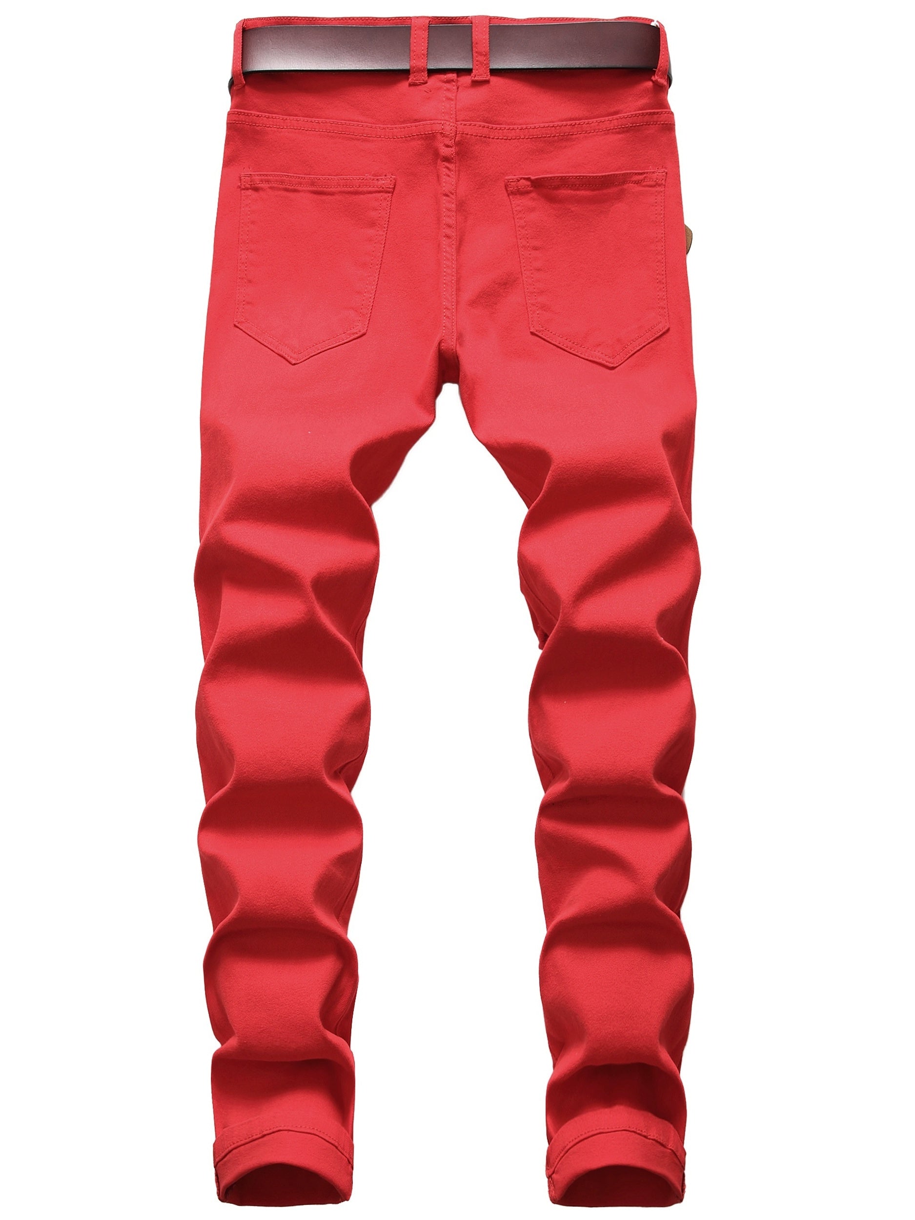 Mens Ripped Straight Denim Jeans Regular Wash With Pockets