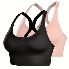 2pcs Wireless Sports Bras Comfy & Breathable Workout Bra