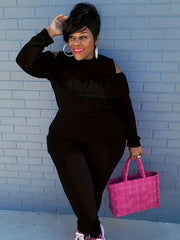 Ruffle Trim Cold Shoulder Top & Leggings Set